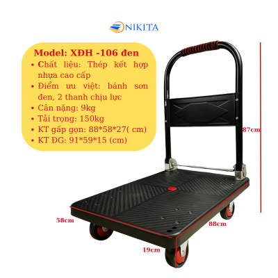 Xe Đấy Hàng Gấp Gọn Khung có Thanh Thép Chịu Lực Cao Loại Cớ Lớn NIKITA XDH -113