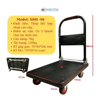 Xe Đấy Hàng Khung Thép Có Thanh Chịu Lực Ở 4 Bánh NIKITA XDH-96